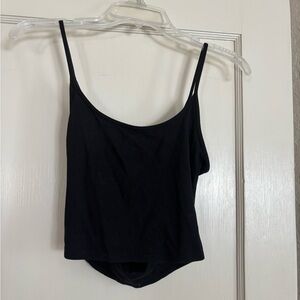 Lulu's Black Ribbed Spaghetti Strap Crop Top